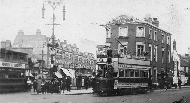 Trams at Tally Ho Corner in the early 1920s